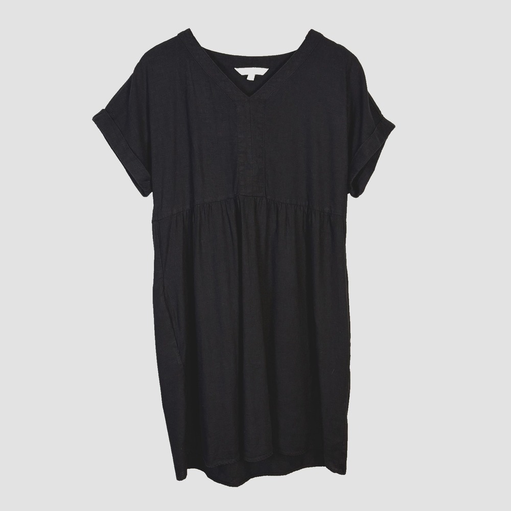 Briggs Woman's Linen Blend Dress Pockets‎ Size M Black Lagenlook Boxy Capsule